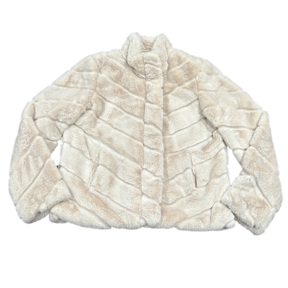 CI Sono Los Angeles Cream Beige Faux Fur Coat Jacket - Size Large